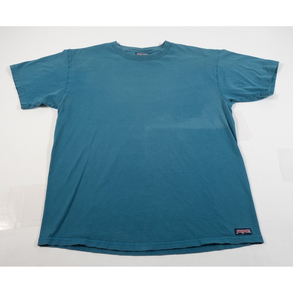 Jansport T-Shirt Mens L Teal Blue Vintage 90s Made In USA Cotton Blank Faded Tee